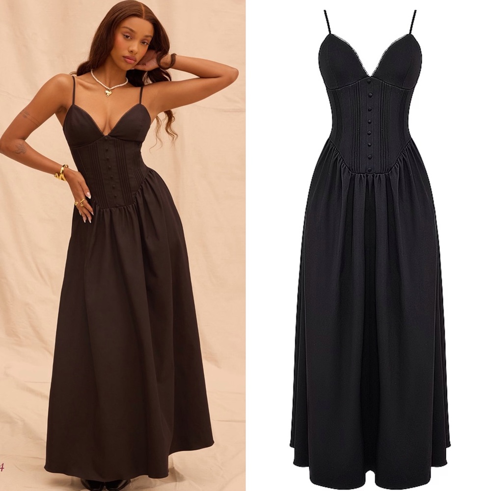 House of CB LOVA Black Corset Maxi Dress